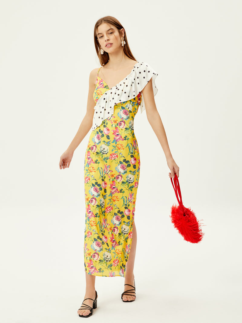 DALIA - Floral print midi dress with polka dots